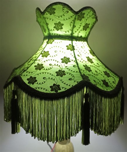 Handmade Victorian Green Lace Lampshade With Fringe, Floral Fabric Shade - Etsy