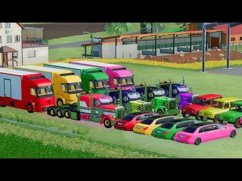 Color Cars! E MERCY TRUCK, LUXURY MAYBACH and OFFROAD with MACK Sleeper Flatbed Trailer Trucks! FS22