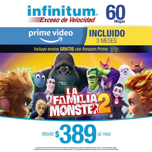 ¡Este Paquete Infinitum lo tiene todo! 👏 60 Mbps de velocidad, Amazon Prime con envíos gratis 🚛, el entretenimiento 🎥 de Prime Video incluido por 3 meses y mucho más. ¡Contrátalo ya! 🤝 | Infinitum