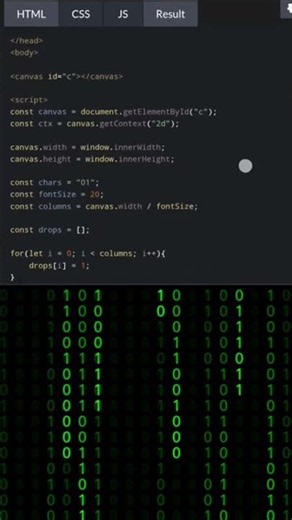 Matrix Rain 🌧️ Effects by using HTML CSS and JavaScript
