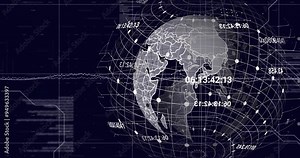 Global network connections and data points animation over world map