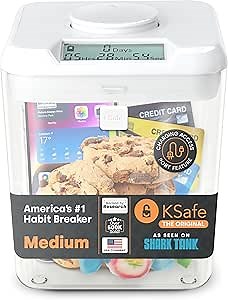 Kitchen Safe Time Locking Container (Medium), Timed Lock Box for Cell Phones, Snacks, and other unwanted temptations (White Lid + 5.5” Clear Base)