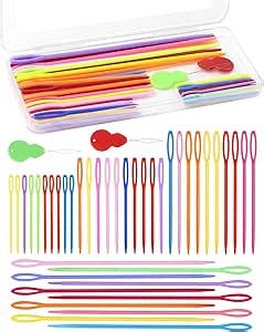 FIVEIZERO 40PCS Plastic Needles – 4 Sizes with Large Eye, Plastic Sewing Needle with Threader and Box, Yarn Needles for Crochet and Canvas, Crochet Needle for Handmade Crafts