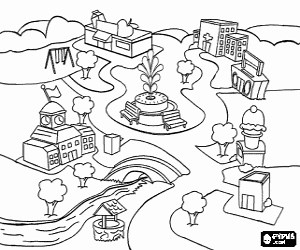 The center of a city coloring page printable game
