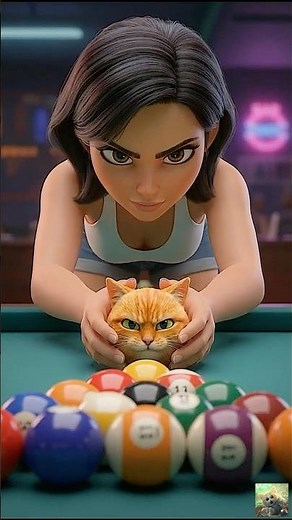 POOL SHARK: The Cutest Explosive 9-Ball Finish Ever! 🔥🎱 #cat #pool #shorts