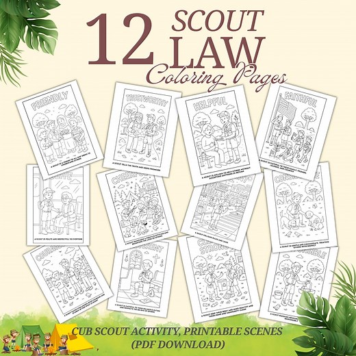 12 Scout Law Traits Coloring Pages: Cub Scout Activity, Printable Scenes (PDF Download) - Etsy