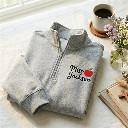 Custom Embroidered Teacher Quarter Zip Sweatshirt: Personalized Last Name Apparel - Etsy