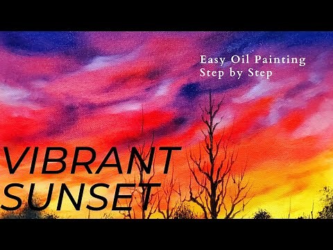 Painting an Easy Vibrant Sunset in Oil - Bob Ross Style Painting by Certified Instructor