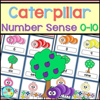PreK-Kinder Number Sense 0-10 Task Cards Matching Activity Bright Caterpillars