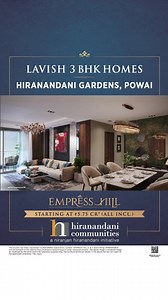 29 reactions | ✔️Lavish 3 BHK with Grand Decks from ₹5.75 Cr* at Hiranandani Gardens, Powai ✔️Experience Top of the Line Architecture with 35+ Amenities ✔️ Township amenities include Healthcare, Education, Clubhouse, Shopping Retail & much more ✔️ MahaRERA registration number EMPRESS HILL A, B, C and D Wings: P51800052633 | Hiranandani Communities | Facebook
