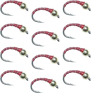 The Fly Fishing Place Red Zebra Midge - Silver Bead Head - 1 Dozen - Size 18 - Tailwater and Lake Fly Fishing Flies