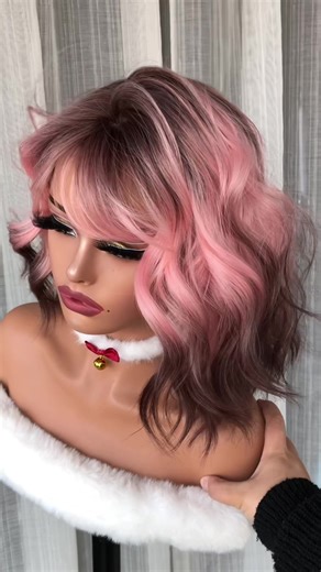 Stylish Pink Curly Bob Wig Inspired by Siamese Cats