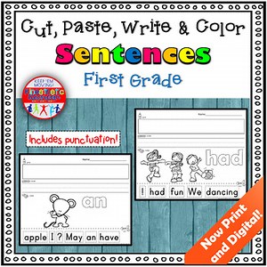 Sight Word Sentence Cut and Paste Worksheets Distance Learning Google Classroom