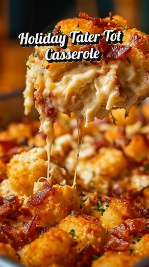 This festive Holiday Tater Tot Casserole combines savory chicken, crispy bacon, and a creamy ranch sauce for the ultimate comfort food! Holiday Tater Tot Casserole Ingredients: 🥓 6 slices cooked bacon, chopped 🍗 4 cooked, shredded chicken breasts 🥔 32 oz. frozen tater tots 🥗 1/2 cup ranch dressing 🥛 1 cup milk 🌾 2 tbsp all-purpose flour 🧈 3 tbsp butter 🧀 1 1/2 cups shredded mild cheddar cheese 🧂 Salt & pepper to taste Directions: 1. Preheat Oven: Start by preheating your oven to 375°F (