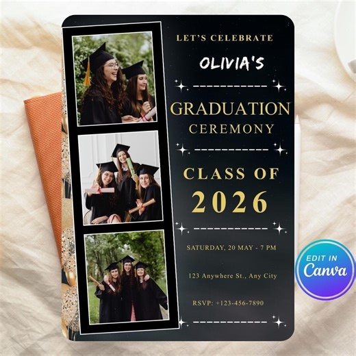 Graduation Announcement, Double Graduation Ceremony Invitation Template, Editable & Printable Template With Pictures Instant Download - Etsy