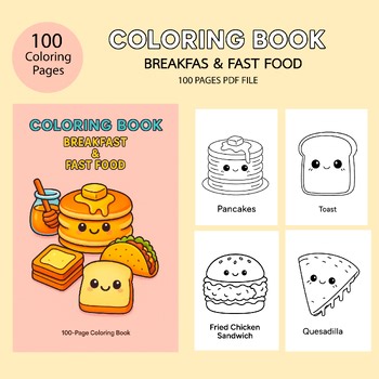 100 Coloring Pages Kawaii Breakfast Fast Food Hamburger Breakfast,Fast Food