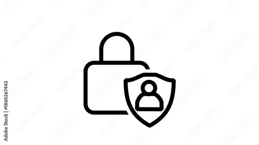 Secure user account icon with padlock and shield, representing protected login, biometric security, digital identity safety, and private membership access.
