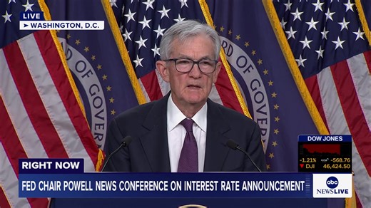 HAPPENING NOW: Federal Reserve Chair Jerome Powell holds a news conference after the interest rate announcement. https://abcnews.com/Business/fed-set-adjust-interest-rates-1st-time-war/story?id=131155455 | ABC News Live