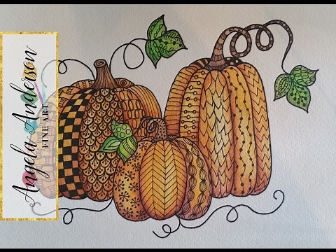 Easy Pumpkin Zentangle Watercolor | Live Painting and Drawing Tutorial #LoveFallArt