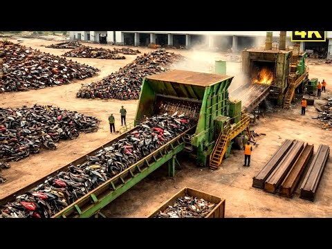 Inside a Scrap Motorcycle Recycling Plant: Melt → Cast → Seamless Steel Tube (Machine Sounds)