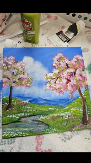 POV: anyone can paint this spring landscape 🌸✨