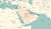 Saudi Arabia on the world map. Smooth map rotation. 4K animation.