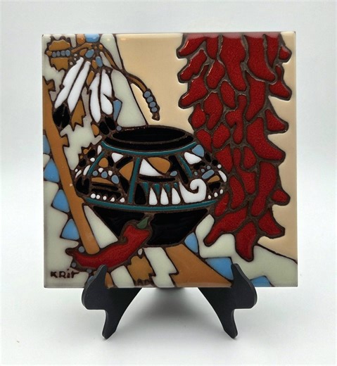 Chilies Tile Art or Trivet by Earthtones Company - Artist Signed Krit - Tuscon Arizona - Etsy
