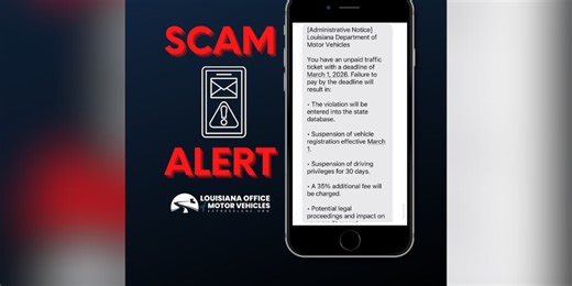 Scam OMV text messages again going out to people in Louisiana