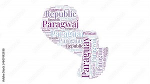 Paraguay shape word cloud animation. Country boundary filled with country names animated. Paraguay presentation video.