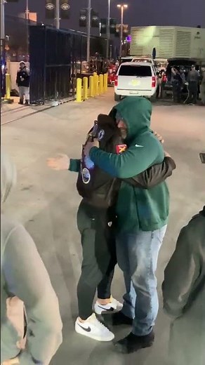 Eagles QB Gardner Minshew celebrating with his dad after beating the Jets 33-18