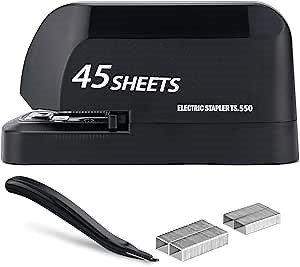 Electric Stapler for Desk, Automatic Stapler Desktop, Office Staplers Electric, AC or Battery Powered Staplers Heavy Duty Office Use, with Reload Reminder & Release Button, 25 Sheets Capacity, Silver