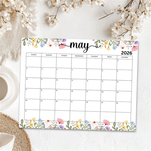 May 2026 Calendar Printable, Cute Spring Flower Monthly Calendar PDF, Monthly Planner, May Calendar Template - Etsy UK