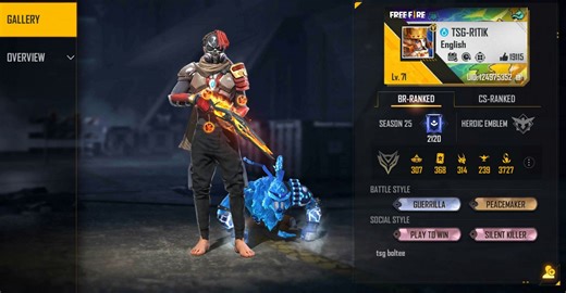 TSG Ritik's Free Fire ID, K/D ratio, guild, rank, monthly income, and more stats in January 2022