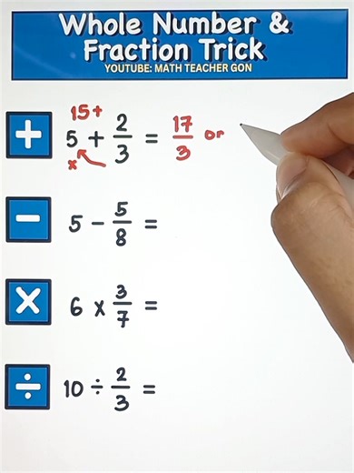 Operations on Whole Number and Fraction Trick‼️ #basicmath #mathtutor #mathtutorial #MathTrick #fractions #mathteachergon #mathhacks #mathematics #MathTutor #teachergon #math #mathreview | Ako si Teacher Gon