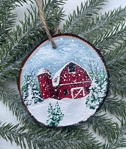 Personalized Hand Painted Barn Wood Slice Ornament - Etsy