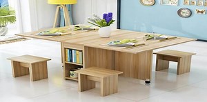 Wooden Folding Small Dining Table Retractable Dining Table Chair Set