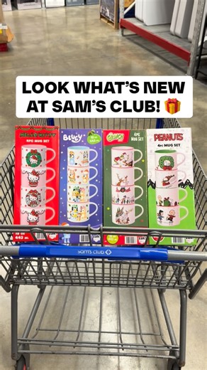 8.8K views · 658 reactions | ☕ Holiday Mug Sets are at Sam’s Club! These are seriously the cutest — Hello Kitty, Bluey, The Grinch, and Peanuts with 4 mugs per set!  They’re stackable, dishwasher safe, and perfect for gifting (or keeping for yourself ). #SamsClub #HolidayFinds | Sam's Club Favorites | Facebook