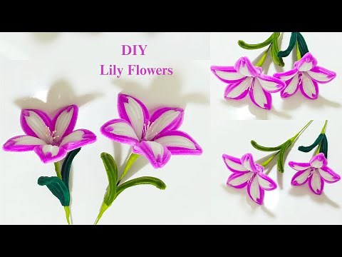 DIY Lily Flowers | Easy way to make Lily flower with pipe cleaner | Easy Tutorial Lily Flower 💜🤍