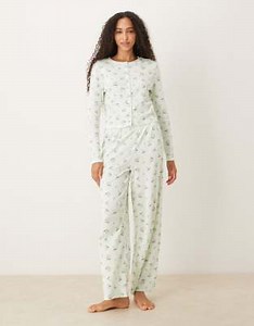 ASOS DESIGN - Ensemble de pyjama en maille pointelle à manches longues avec imprimé gui | ASOS