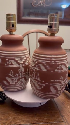 Vintage Terracotta Southwest Lamps, Carved Desert Scene Pair - Etsy