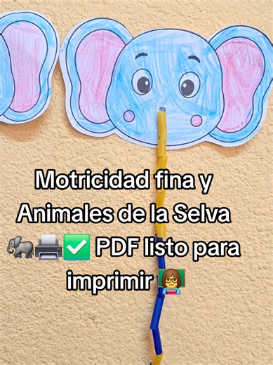 Material Educativo para trabajar motricidad fina y animalitos de la selva 🐘🖨✅️ #preescolar #maestra ¿Te gustaría que comparta el PDF listo para imprimir en nuestro canal? ❤️ Te leo en los comentarios 🥰🖍 #fyp #maestras #maeta