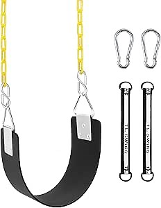Swing Set Seat with Metal Triangle Ring & 66Inch Anti-Rust Chains, Swing Replacement Accessories with Snap Hooks & Hanging Straps, Support 300lb for Kids & Adults, Outdoors Backyard Playground (Black)