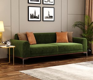Buy Lorenz 3 Seater Sofa (Velvet, Dark Olive Green) @50% OFF Online | Wooden Street