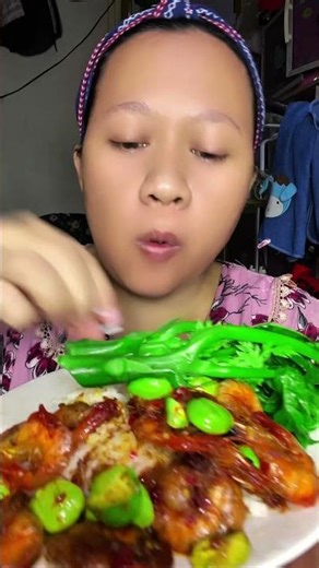 Udang balado pete lalapan daun pepaya nikmat banget #mukbangjengkolmuda #mukbangbuncis #daunpepaya