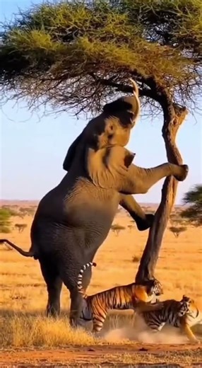 Angry elephant and unyielding tigers 🐅 Clash of the wild kings #wildlife #nature #animals