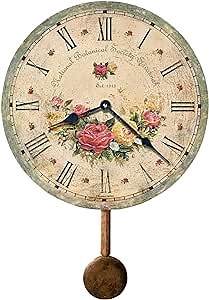 Howard Miller Savannah Botanical Society VI Wall Clock – Antique Floral Design, Romantic Roses, Pendulum, Roman Numerals & Quartz Movement for Shabby Chic & Vintage Wall Décor for Home & Office