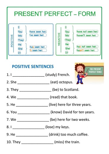 Present Perfect Simple - positive and negative worksheet