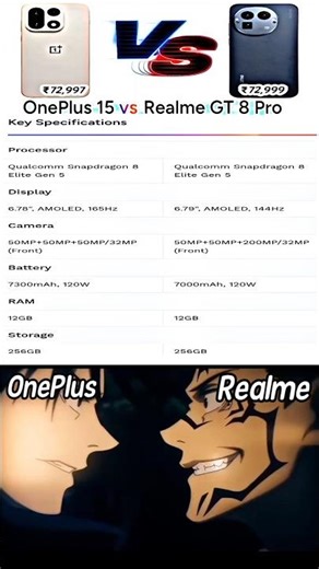 OnePlus 15 vs REALME GT 8 PRO !! Quick comparison video !! #compare #tech