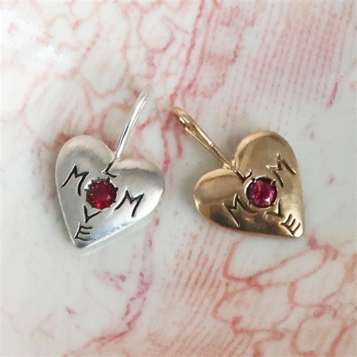 Mom Love Charm, 10k Gold, Sterling Silver, Pink Tourmaline, Sapphire, Ruby - Etsy