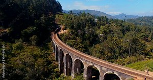 Nine arch bridge sri lanka by drone footage beautiful background